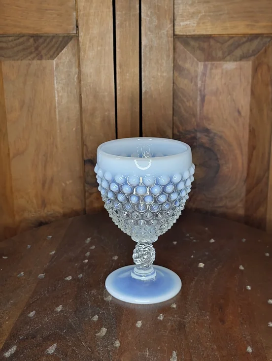 Opalescent Hobnail Goblet - Blue White Opal Glass - Picture 3 of 10